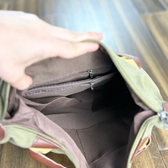 New Large Canvas Brown Tan Green Tote Bag Purse Handbag Crossbody Shoulder bag - Picture 9 of 11